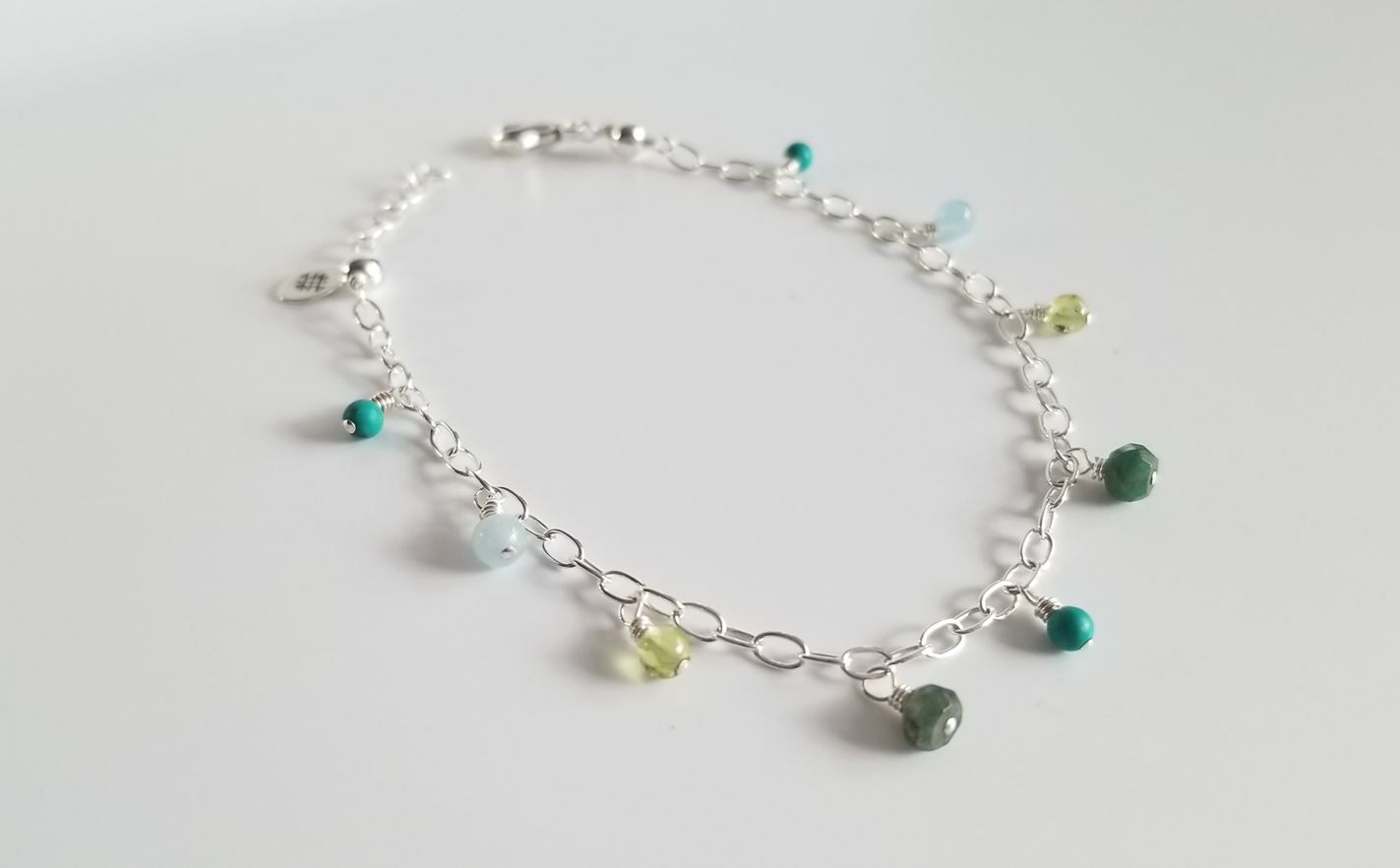 Green and Blue Multicolor Gemstone Dangle Bracelet