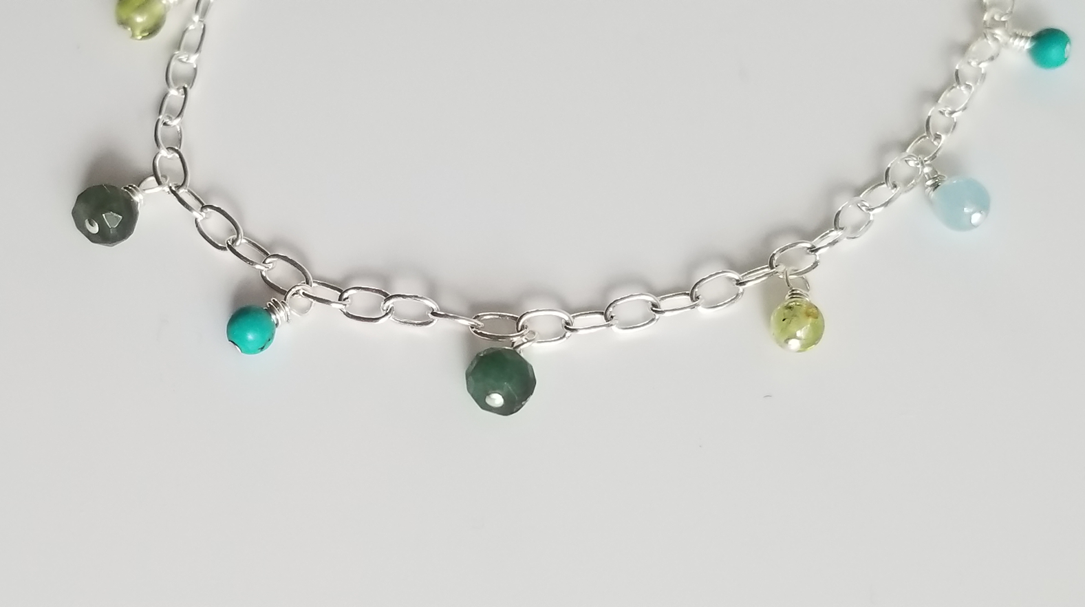 Green and Blue Multicolor Gemstone Dangle Bracelet