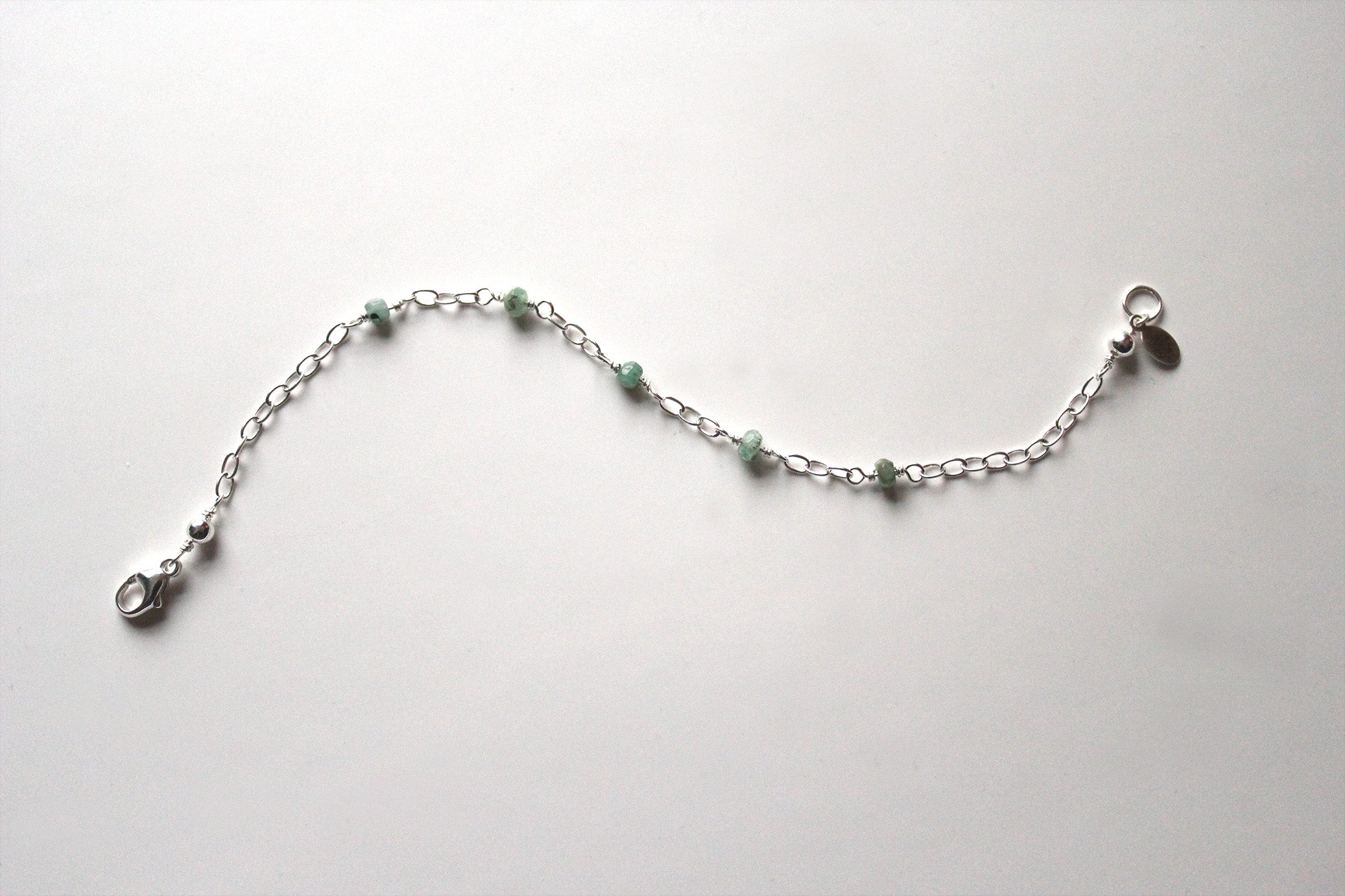 emerald bead and sterling silver bracelet