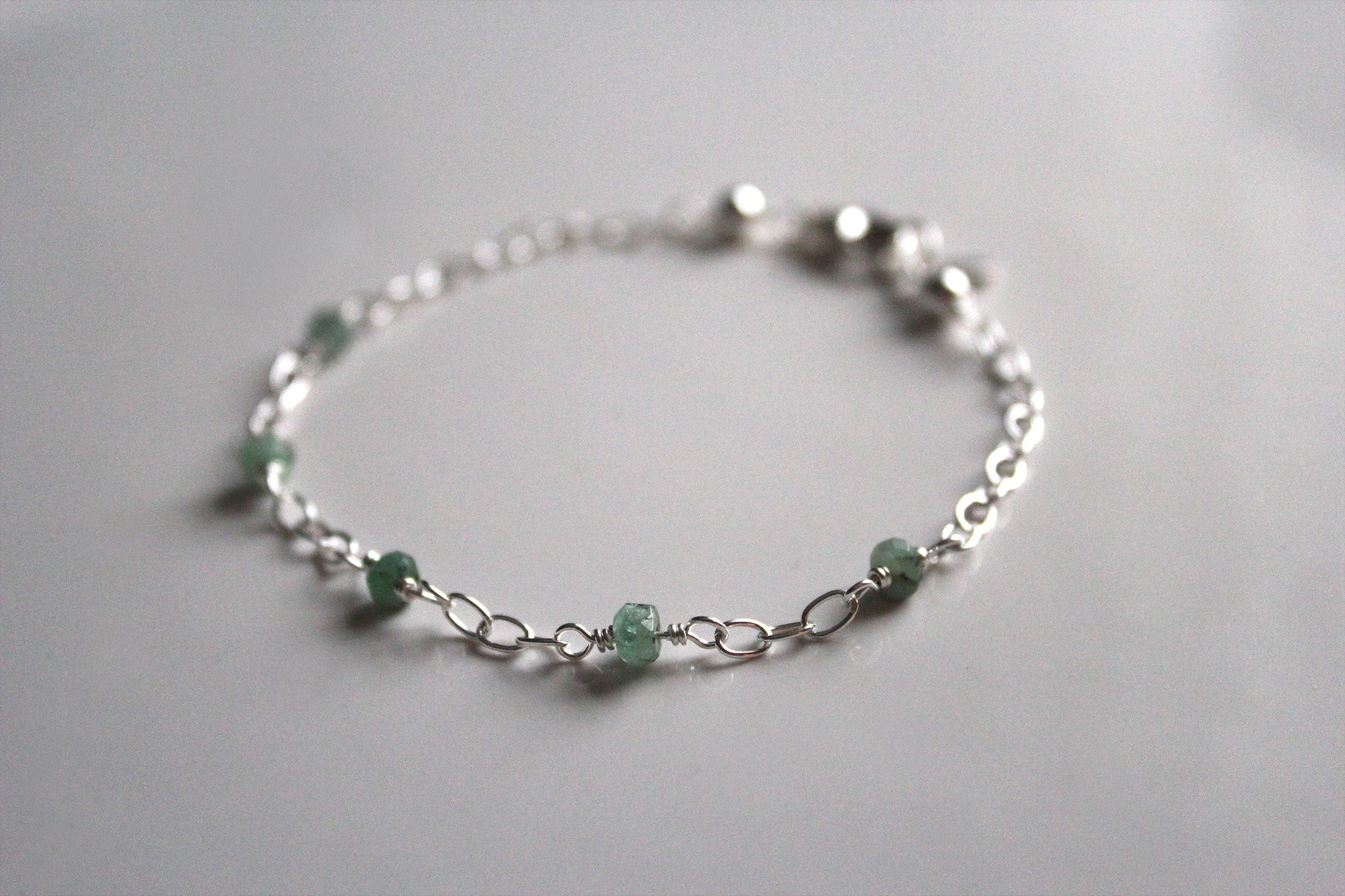 emerald bead and sterling silver bracelet